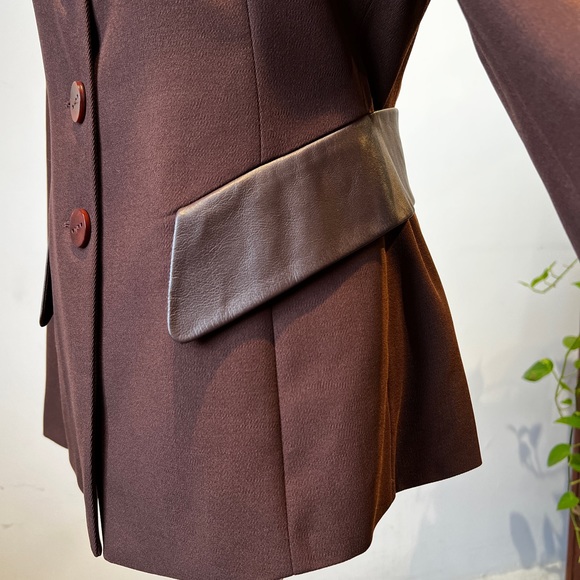 ESCADA Elements/Vintage women's blazer with Leather Trim and Wooden Buttons sz 6 - Picture 15 of 15